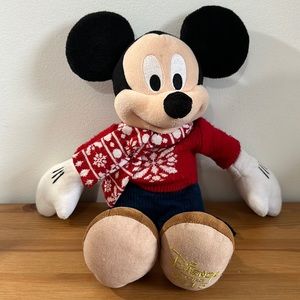 Disney Store Mickey Mouse 2015 Christmas Red Snowflake Sweater Scarf plush 18”